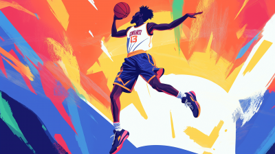 Man Jumping and Playing Basketball Illustration