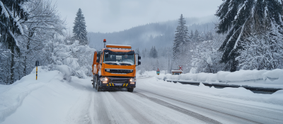 Snow Plough Truck in Winter Street