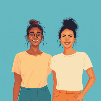 Two Women Standing Illustration