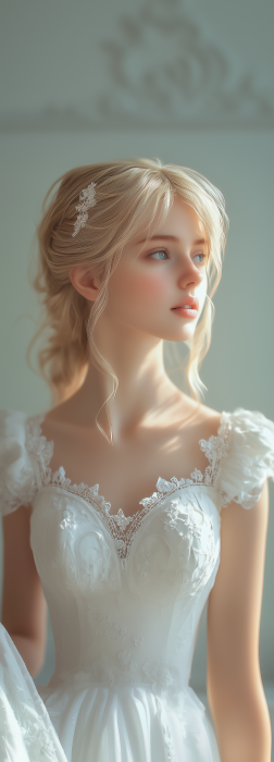 Blonde Girl in White Dress Portrait