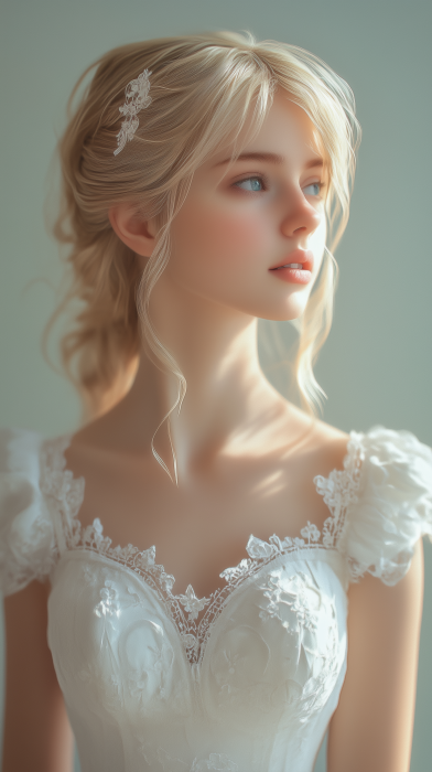 Blonde Girl in White Dress Portrait