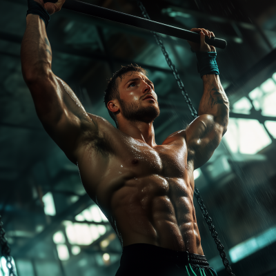 Muscular Man Performing Pull-Up