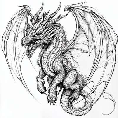 Fierce Dragon Line Art