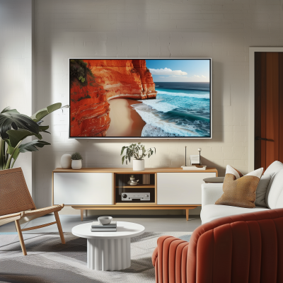 Living Room with Art Displayed on Samsung Frame TV