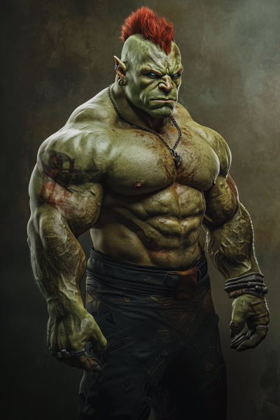 Muscular Green Skinned Orc bodybuilder