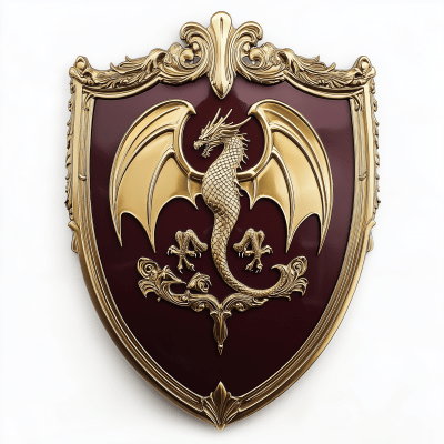 Maroon and Gold Coat of Arms Shield with Dragon