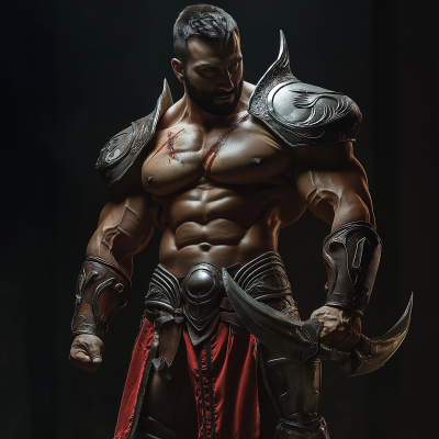 Muscular Bahraini Bodybuilder in Gladiator Armor with Elf