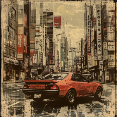 Vintage Poster Art of Shibuya with Toyota 86