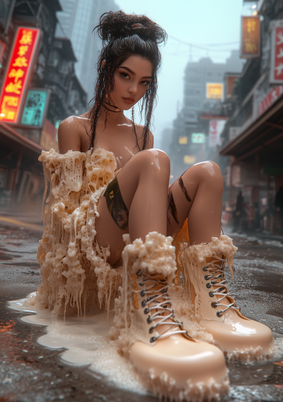 Golden Goddess in Cyberpunk City