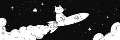 Cat Riding on Rocket to the Moon