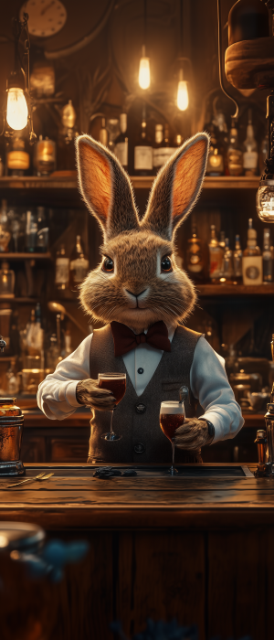 Cartoon Cocktail Bar with Rabbit Bartender