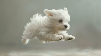 Jumping White Maltese Puppy in Pixar Style