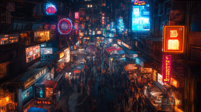 Futuristic Indian Night Market in the year 3000