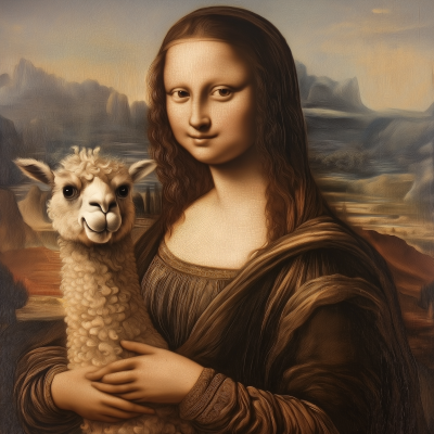 Realistic Mona Lisa with Derpy Alpaca