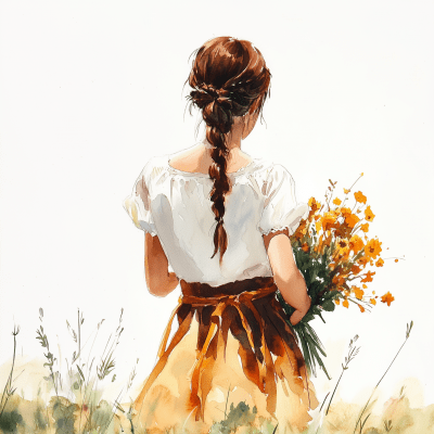 Country Girl Watercolor Painting