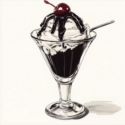 Black and White Sundae Ice Cream Illustration