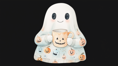 Cozy Halloween Ghost Illustration