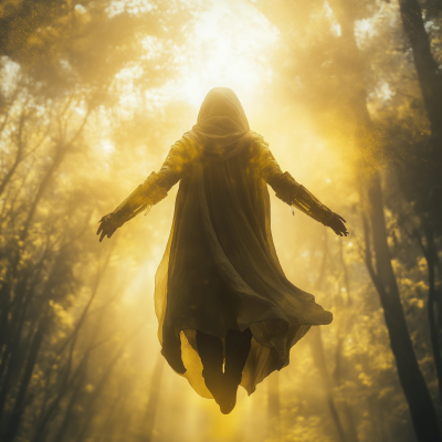 Levitating Hooded Figure in Forest