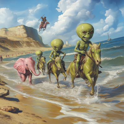 Aliens Riding Horses by the Sea