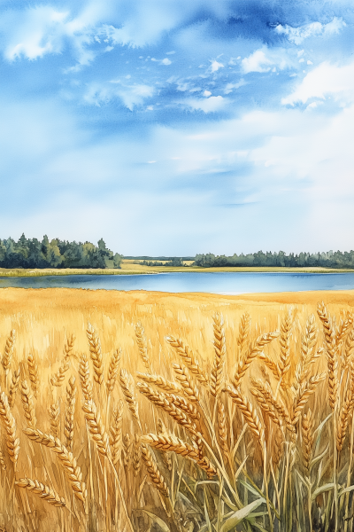 Prairie Wheat Fields Watercolor Painting