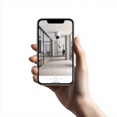 Security Camera Livestream App on iPhone Screen