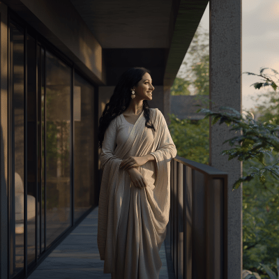 Happy Indian Woman on Balcony