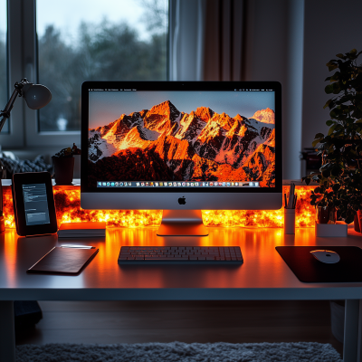 Organized Desk with Mac and Notepad