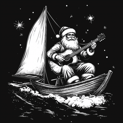 Santa Claus on Sailboat Playing Guitar