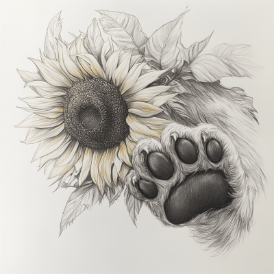 Sunflower and Bear Paw Drawing