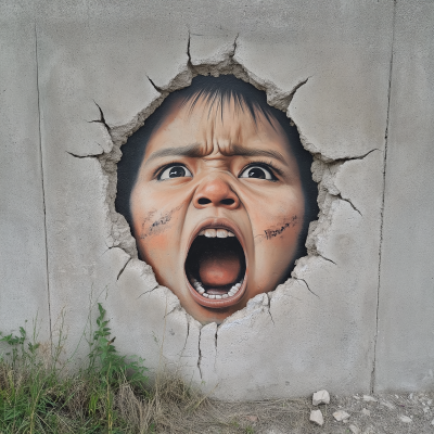 Child’s Face Painted on Concrete Wall