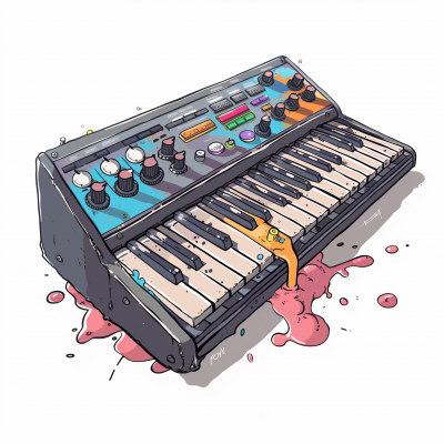 Floating Synthesizer with Cartoon Liquid