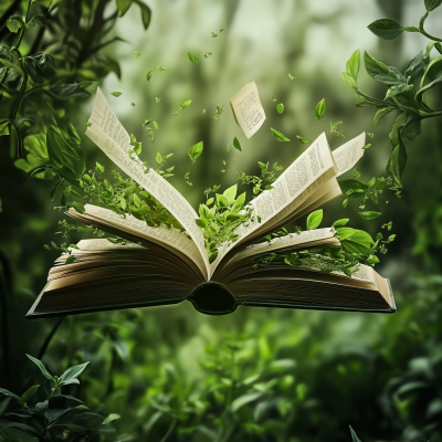 Flying Book in Herbal Environment
