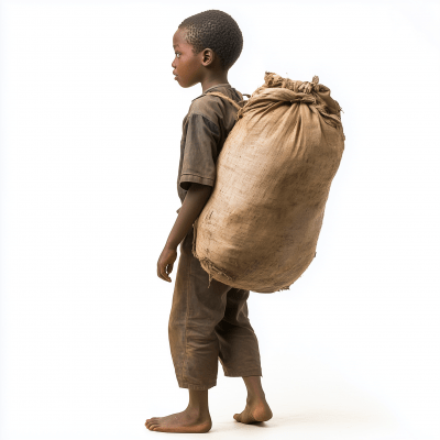 African Boy Carrying Heavy Sack