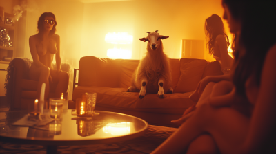 Goat in upscale smoky living room