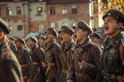 Young Soldiers Marching in World War II