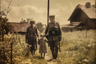 Soldier Leading Civilians in a Polish Village