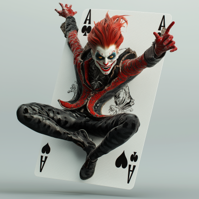 Red and Black Joker Climbing Out of a Playing Card