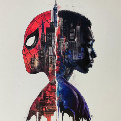 Miles Morales Half Head and City Scape