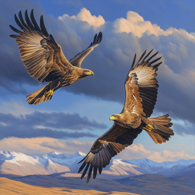 Realistic Pair of Golden Eagles Flying