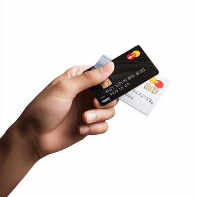 Man Holding Debit Cards