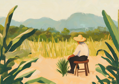 Old Lady Farmer in a Farm Painting