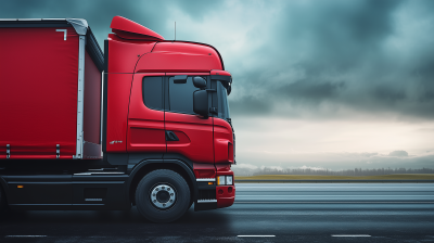 European Red Truck on Modern Parking
