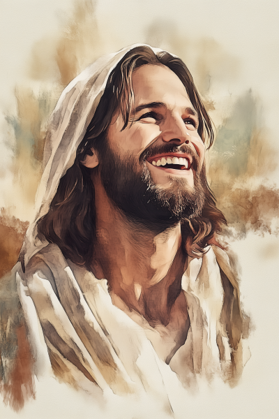 Watercolor Portrait of Smiling Jesus Christ