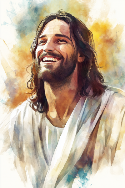 Smiling Jesus Christ Watercolor Painting