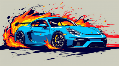 Bright Blue Porsche 718 Cayman GT4 Cartoon Illustration