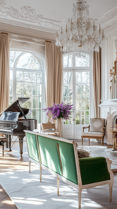 Neoclassical Living Room with Grand Piano