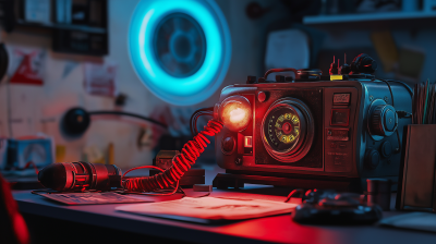 Vintage Time Machine at a Space Station Desk