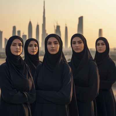 Emirati Women in front of UAE’s Iconic Skyline