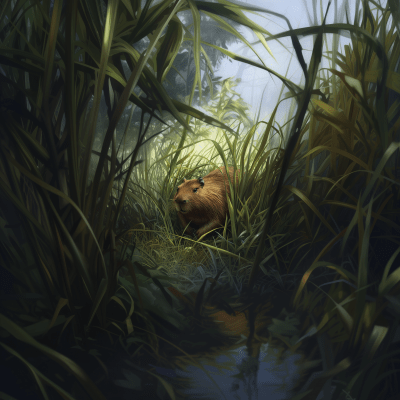 Capybara Prowling in Tall Grass