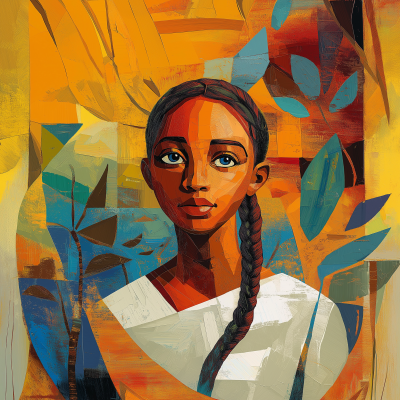 Ethiopian Female with Braided Hair in Cubism Style